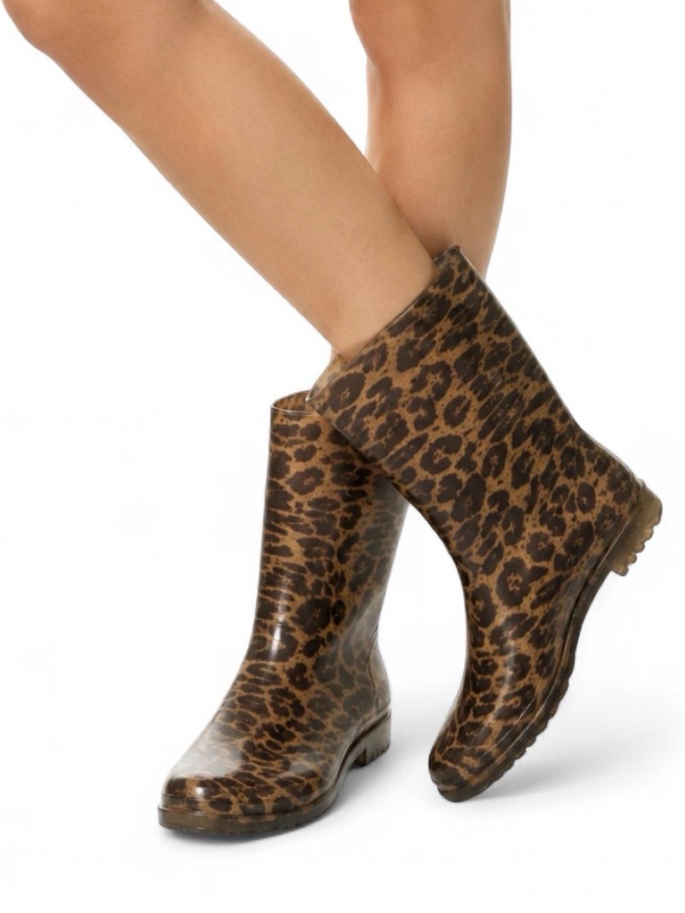 Stuart Weitzman Leopard-Print Mid-Calf Rain Boots in Brown